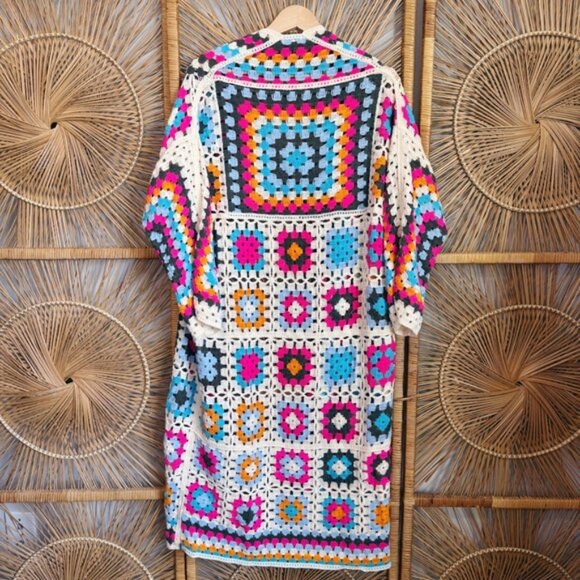 POL Colorful Granny Square Crochet Cardigan One Size - Picture 4 of 8
